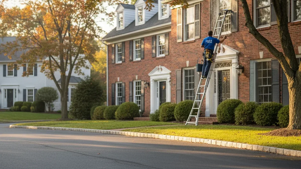 Window cleaning on older colonial home in Waterbury Connecticut New Haven County Miguel residential service